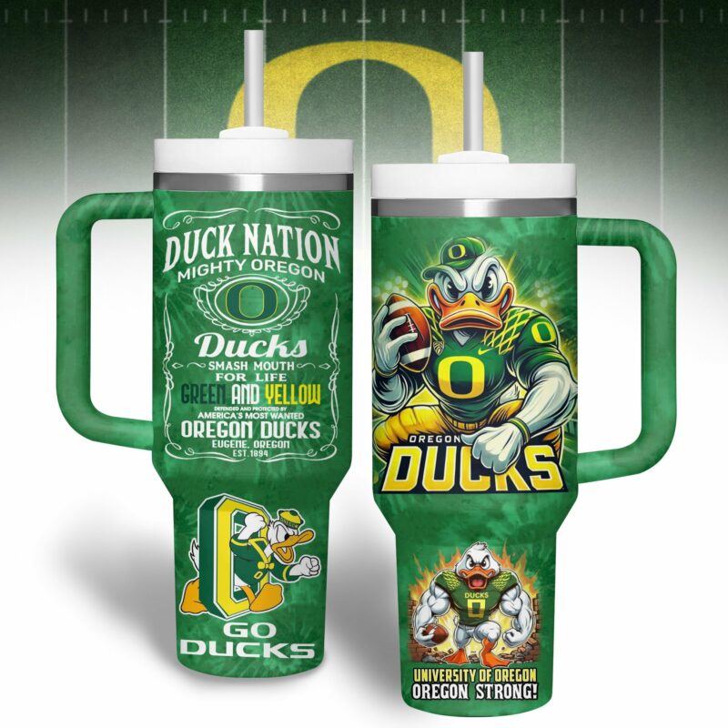 Oregon Ducks NCAA Custom Stanley Quencher 40oz Stainless Steel Tumbler With Handle - Threewoofs