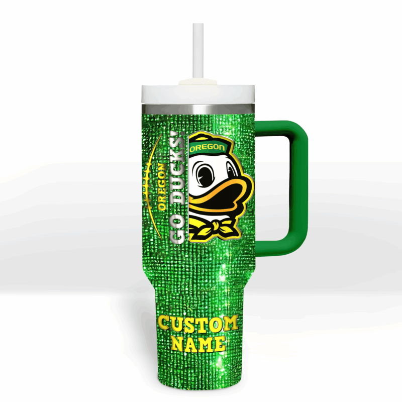 Oregon Ducks NCAA Sports Custom Stanley Quencher 40oz Stainless Steel Tumbler With Handle - Threewoofs - Image 3