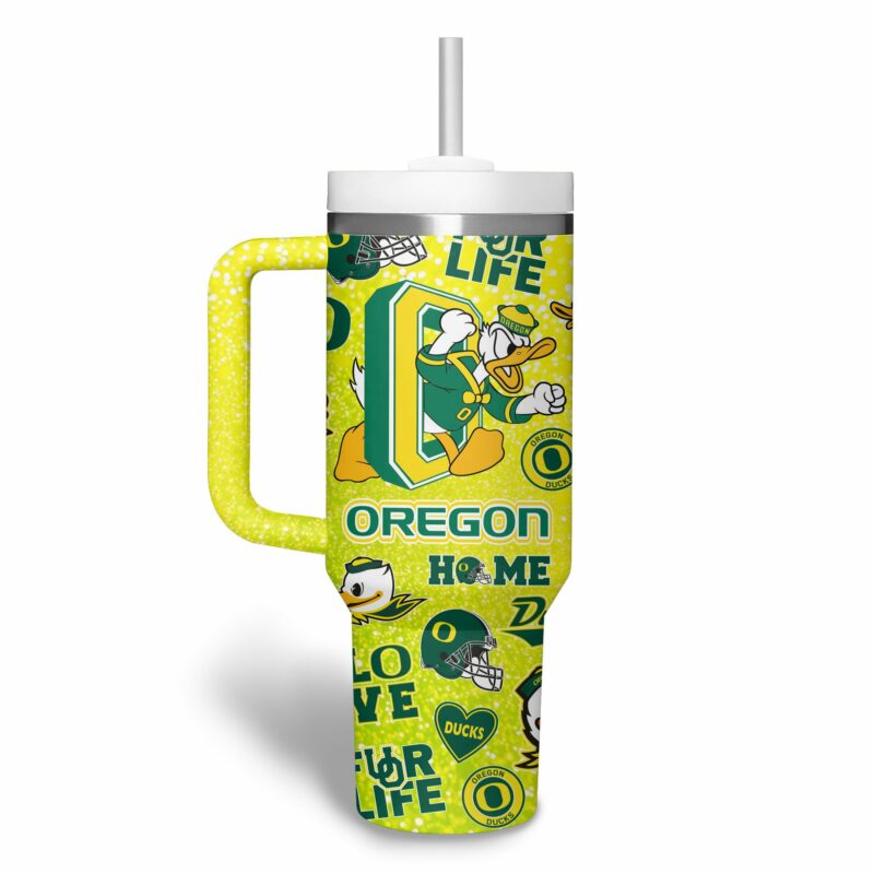 Oregon Ducks NCAA Sports Custom Stanley Quencher 40oz Stainless Steel Tumbler With Handle - Threewoofs - Image 2