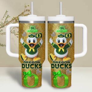 Oregon Ducks NCAA Sports Custom Stanley Quencher 40oz Stainless Steel Tumbler With Handle - Threewoofs