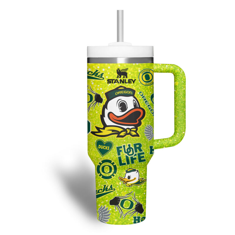 Oregon Ducks NCAA Sports Custom Stanley Quencher 40oz Stainless Steel Tumbler With Handle - Threewoofs - Image 5
