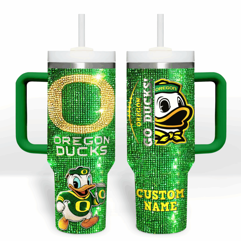 Oregon Ducks NCAA Sports Custom Stanley Quencher 40oz Stainless Steel Tumbler With Handle - Threewoofs - Image 2