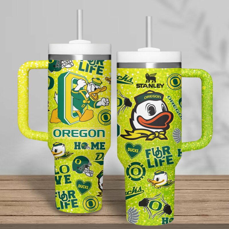 Oregon Ducks NCAA Sports Custom Stanley Quencher 40oz Stainless Steel Tumbler With Handle - Threewoofs - Image 3