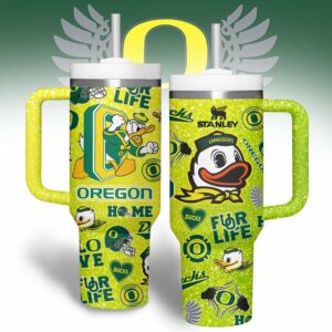 Oregon Ducks NCAA Sports Custom Stanley Quencher 40oz Stainless Steel Tumbler With Handle - Threewoofs