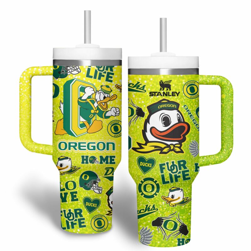 Oregon Ducks NCAA Sports Custom Stanley Quencher 40oz Stainless Steel Tumbler With Handle - Threewoofs - Image 4