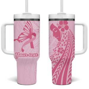 Pacific Girl and Butterfly Cancer Ribbon Custom Stanley Quencher 40oz Stainless Steel Tumbler With Handle - Threewoofs