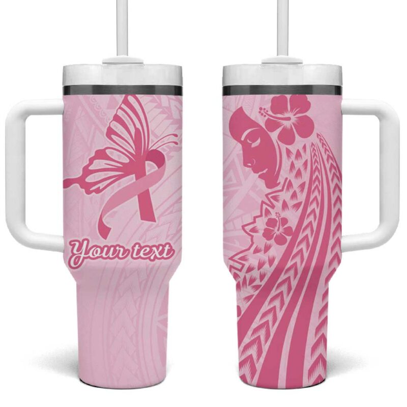 Pacific Girl and Butterfly Cancer Ribbon Custom Stanley Quencher 40oz Stainless Steel Tumbler With Handle - Threewoofs