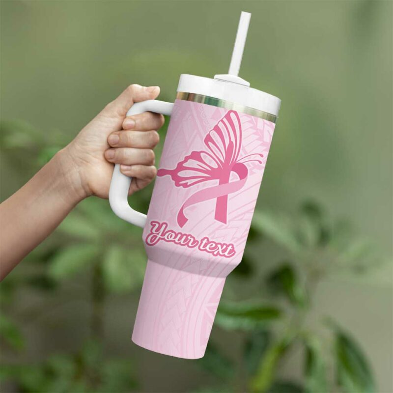 Pacific Girl and Butterfly Cancer Ribbon Custom Stanley Quencher 40oz Stainless Steel Tumbler With Handle - Threewoofs - Image 3