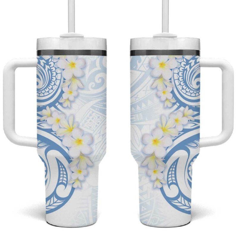 Palau 1981 Tribal Tattoo with Belau Plumeria Flowers Custom Stanley Quencher 40oz Stainless Steel Tumbler With Handle - Threewoofs