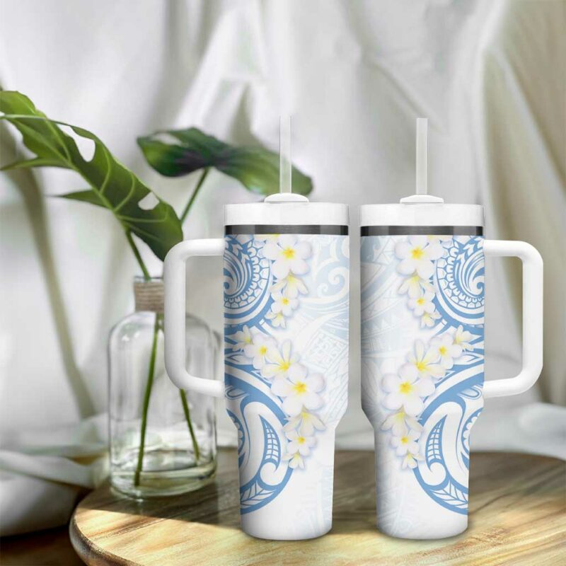 Palau 1981 Tribal Tattoo with Belau Plumeria Flowers Custom Stanley Quencher 40oz Stainless Steel Tumbler With Handle - Threewoofs - Image 9