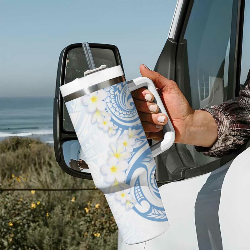 Palau 1981 Tribal Tattoo with Belau Plumeria Flowers Custom Stanley Quencher 40oz Stainless Steel Tumbler With Handle - Threewoofs - Image 7