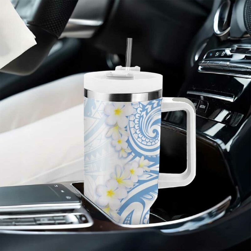Palau 1981 Tribal Tattoo with Belau Plumeria Flowers Custom Stanley Quencher 40oz Stainless Steel Tumbler With Handle - Threewoofs - Image 8