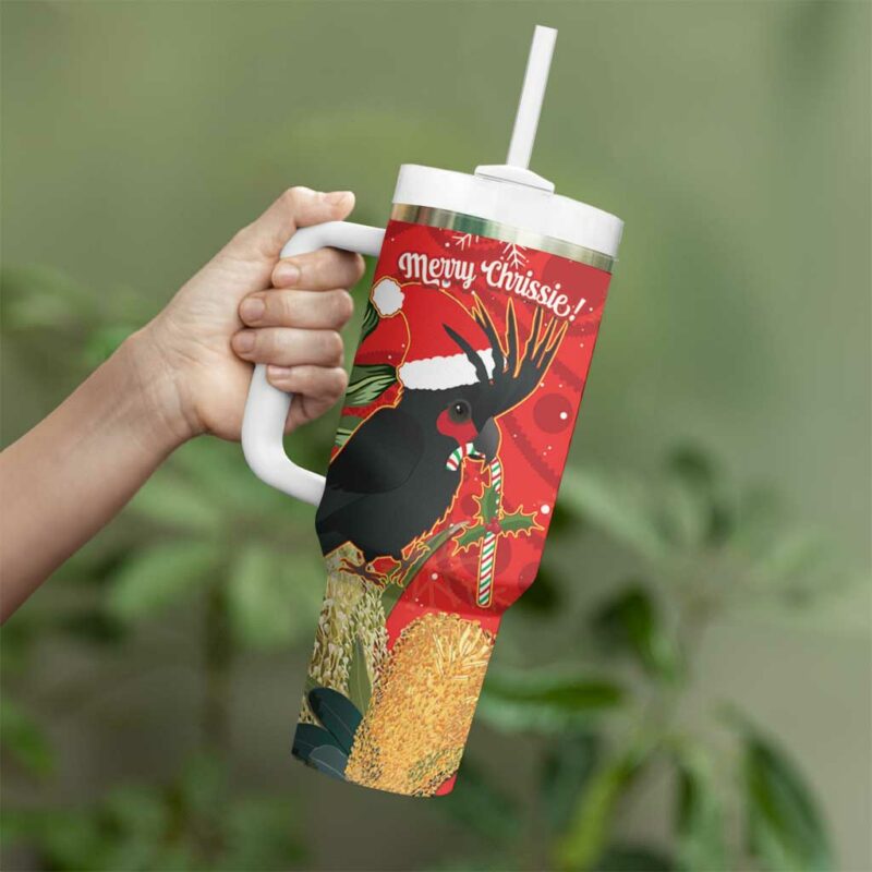 Palm Cockatoo Australia Christmas Merry Chrissie ‚Äì Banksia Flowers Custom Stanley Quencher 40oz Stainless Steel Tumbler With Handle - Threewoofs - Image 4