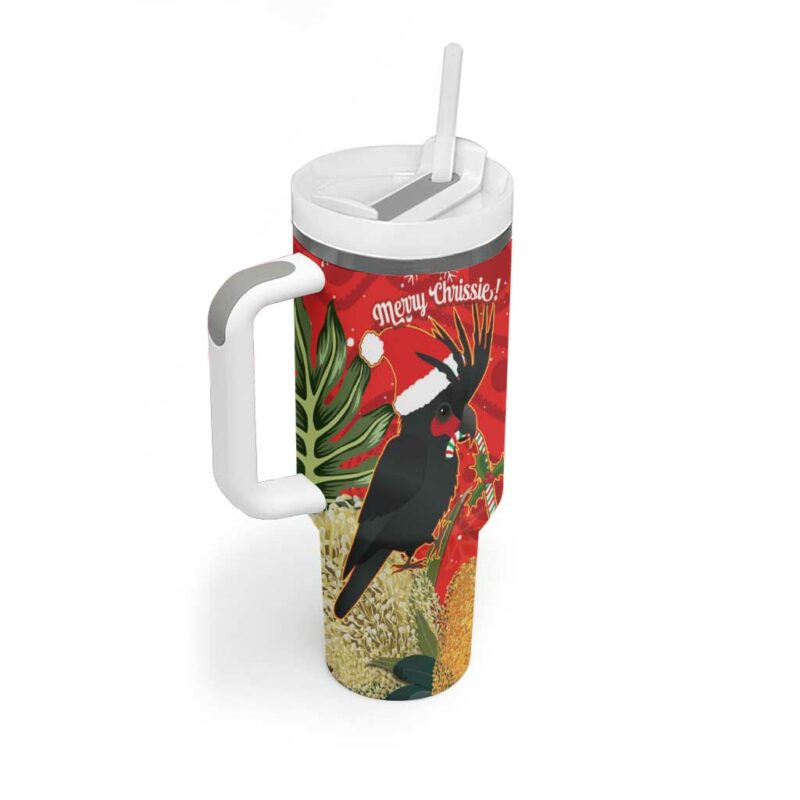 Palm Cockatoo Australia Christmas Merry Chrissie ‚Äì Banksia Flowers Custom Stanley Quencher 40oz Stainless Steel Tumbler With Handle - Threewoofs - Image 3