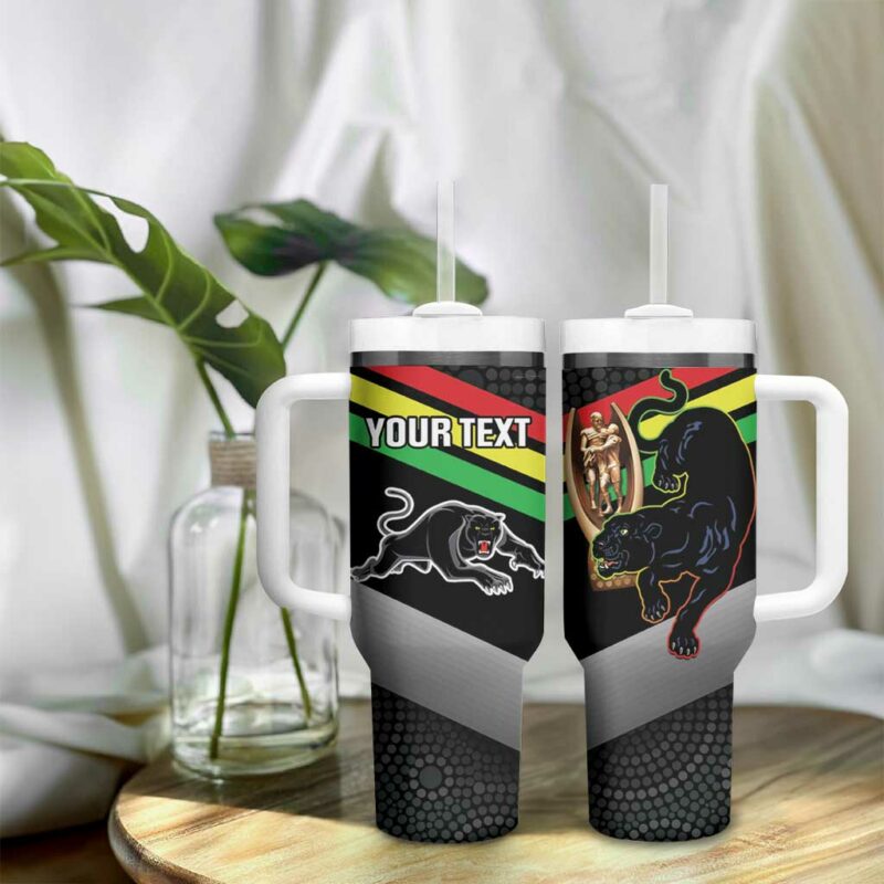 Panthers Rugby 2024 Mascot With Trophy Go Champions Aboriginal Art Custom Stanley Quencher 40oz Stainless Steel Tumbler With Handle - Threewoofs - Image 9