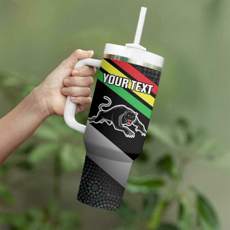 Panthers Rugby 2024 Mascot With Trophy Go Champions Aboriginal Art Custom Stanley Quencher 40oz Stainless Steel Tumbler With Handle - Threewoofs - Image 4