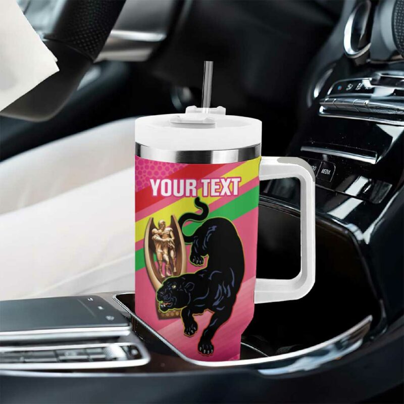 Panthers Rugby 2024 Mascot With Trophy Go Champions Aboriginal Art ‚Äì Pink Custom Stanley Quencher 40oz Stainless Steel Tumbler With Handle - Threewoofs - Image 8