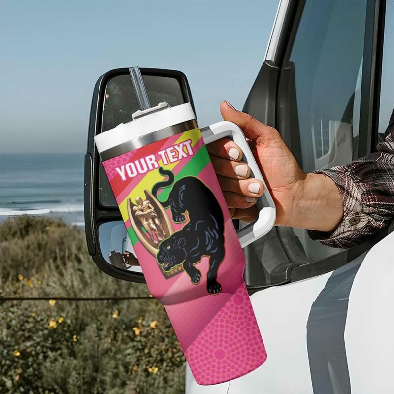 Panthers Rugby 2024 Mascot With Trophy Go Champions Aboriginal Art ‚Äì Pink Custom Stanley Quencher 40oz Stainless Steel Tumbler With Handle - Threewoofs - Image 7