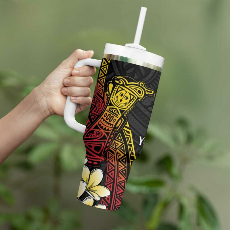 Papua New Guinea Kundu Drum Carving Motifs Custom Stanley Quencher 40oz Stainless Steel Tumbler With Handle - Threewoofs - Image 3