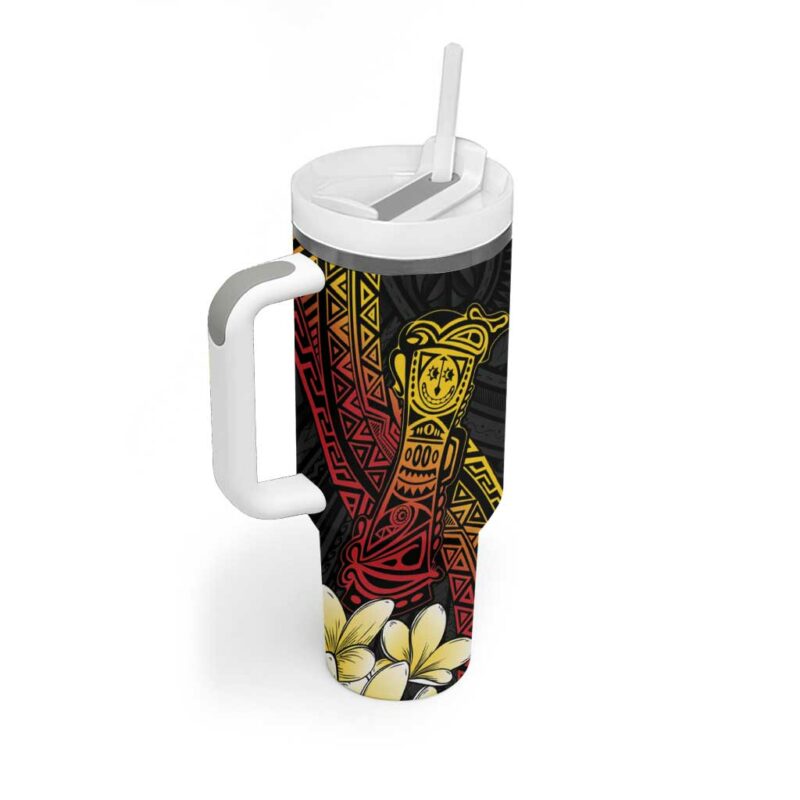 Papua New Guinea Kundu Drum Carving Motifs Custom Stanley Quencher 40oz Stainless Steel Tumbler With Handle - Threewoofs - Image 2