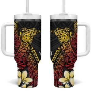 Papua New Guinea Kundu Drum Carving Motifs Custom Stanley Quencher 40oz Stainless Steel Tumbler With Handle - Threewoofs