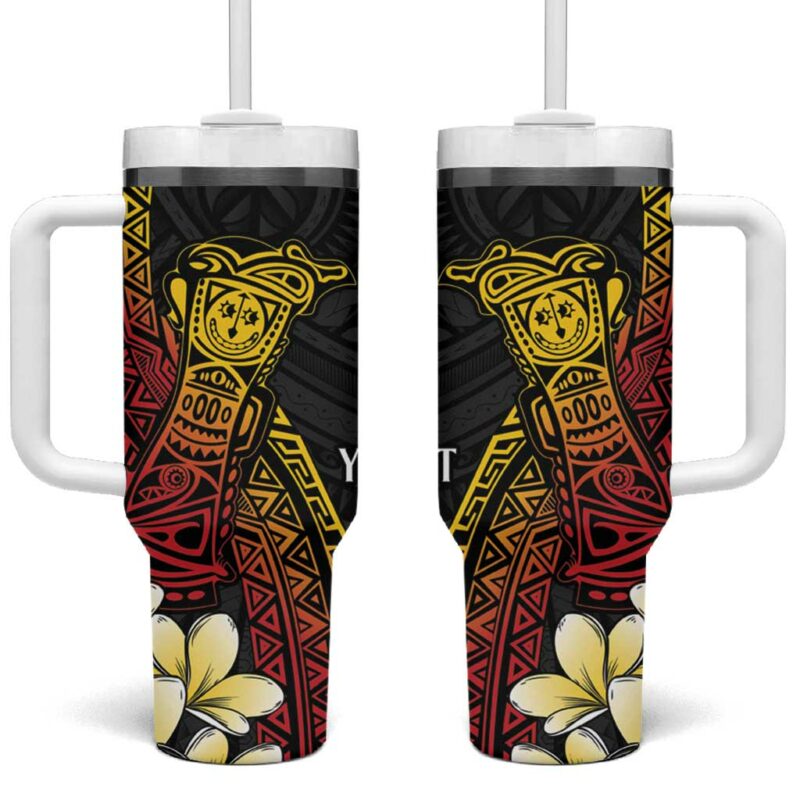 Papua New Guinea Kundu Drum Carving Motifs Custom Stanley Quencher 40oz Stainless Steel Tumbler With Handle - Threewoofs