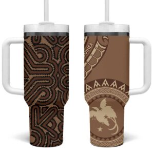 Papua New Guinea Oro Tapa Motif Classic Custom Stanley Quencher 40oz Stainless Steel Tumbler With Handle - Threewoofs
