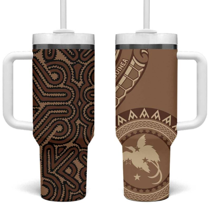 Papua New Guinea Oro Tapa Motif Classic Custom Stanley Quencher 40oz Stainless Steel Tumbler With Handle - Threewoofs