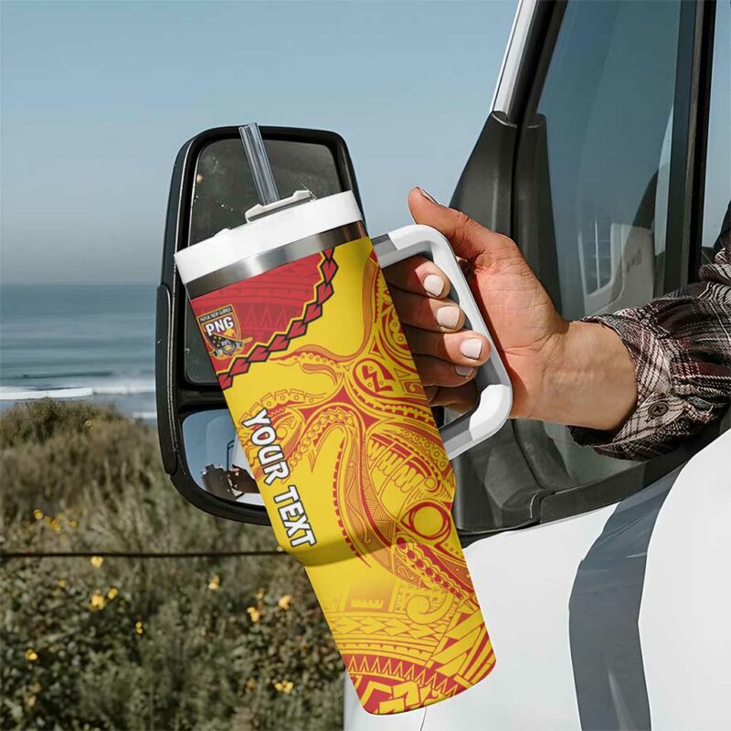 Papua New Guinea Rugby Go Kumuls PNG Polynesian Custom Stanley Quencher 40oz Stainless Steel Tumbler With Handle - Threewoofs - Image 7