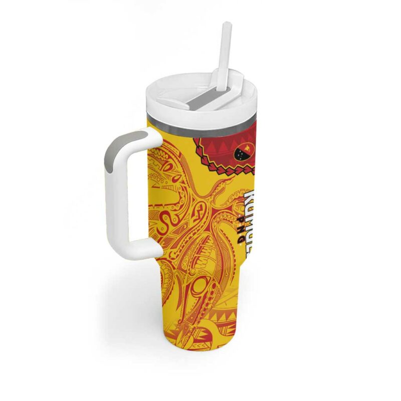 Papua New Guinea Rugby Go Kumuls PNG Polynesian Custom Stanley Quencher 40oz Stainless Steel Tumbler With Handle - Threewoofs - Image 2