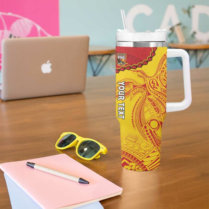 Papua New Guinea Rugby Go Kumuls PNG Polynesian Custom Stanley Quencher 40oz Stainless Steel Tumbler With Handle - Threewoofs - Image 5