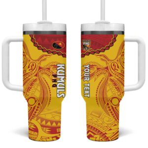 Papua New Guinea Rugby Go Kumuls PNG Polynesian Custom Stanley Quencher 40oz Stainless Steel Tumbler With Handle - Threewoofs