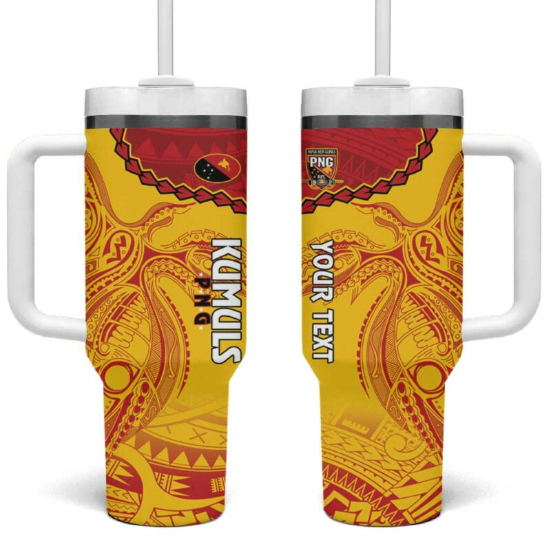 Papua New Guinea Rugby Go Kumuls PNG Polynesian Custom Stanley Quencher 40oz Stainless Steel Tumbler With Handle - Threewoofs