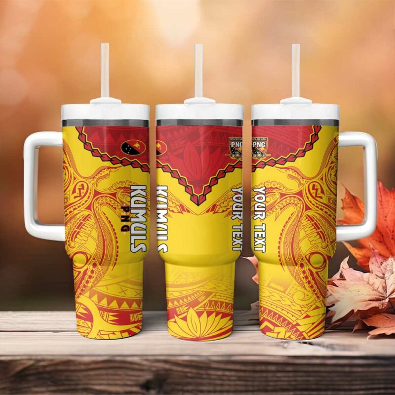 Papua New Guinea Rugby Go Kumuls PNG Polynesian Custom Stanley Quencher 40oz Stainless Steel Tumbler With Handle - Threewoofs - Image 4