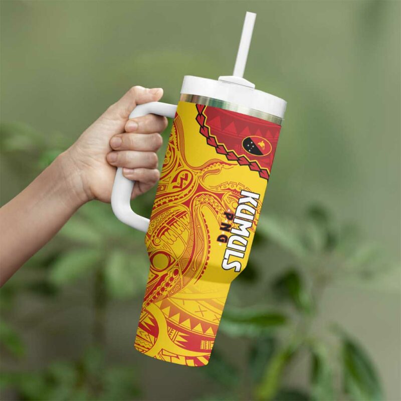 Papua New Guinea Rugby Go Kumuls PNG Polynesian Custom Stanley Quencher 40oz Stainless Steel Tumbler With Handle - Threewoofs - Image 3