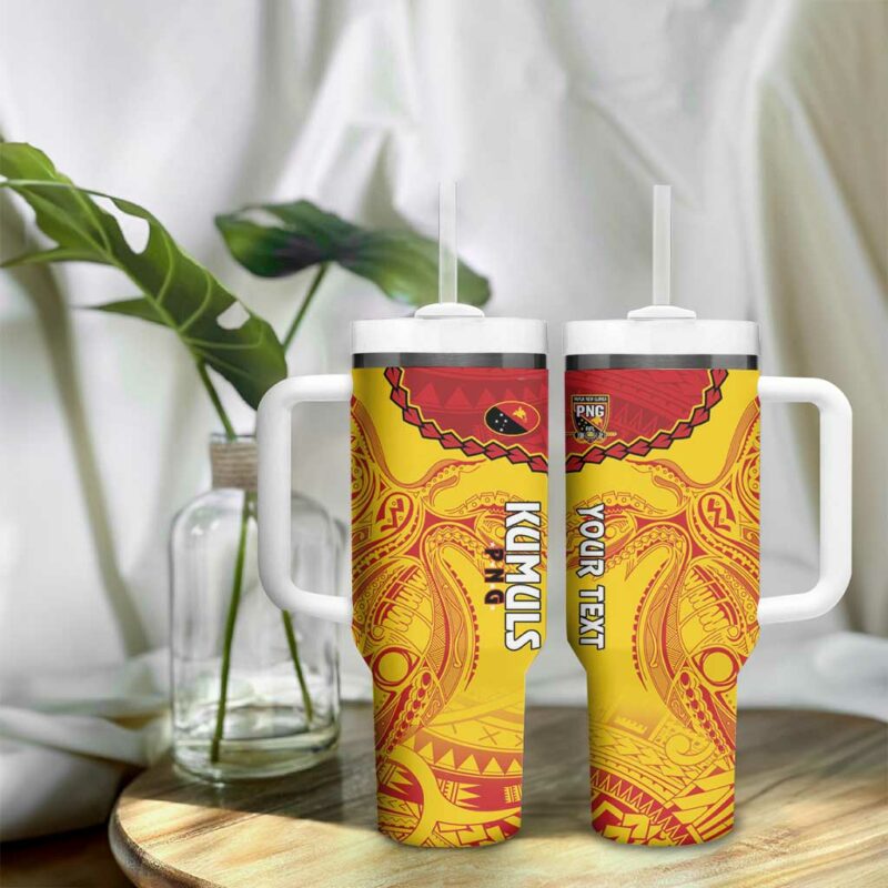 Papua New Guinea Rugby Go Kumuls PNG Polynesian Custom Stanley Quencher 40oz Stainless Steel Tumbler With Handle - Threewoofs - Image 9