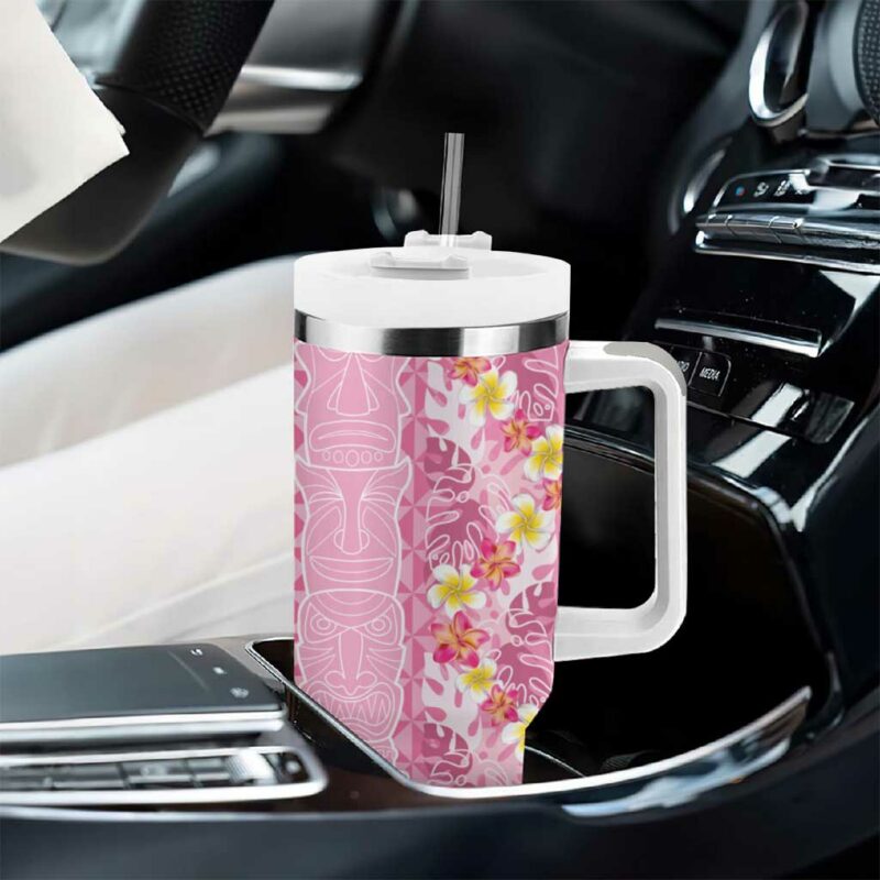 Pastel Magenta Aloha Hawaii Tiki Tropical Plumeria Seamless Custom Stanley Quencher 40oz Stainless Steel Tumbler With Handle - Threewoofs - Image 8