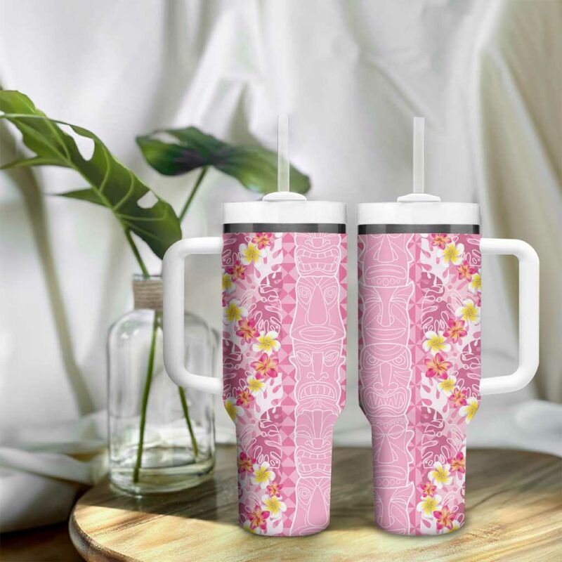Pastel Magenta Aloha Hawaii Tiki Tropical Plumeria Seamless Custom Stanley Quencher 40oz Stainless Steel Tumbler With Handle - Threewoofs - Image 9
