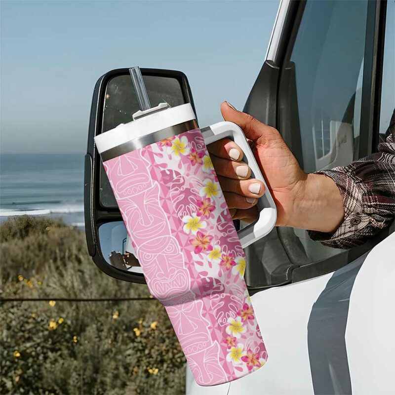Pastel Magenta Aloha Hawaii Tiki Tropical Plumeria Seamless Custom Stanley Quencher 40oz Stainless Steel Tumbler With Handle - Threewoofs - Image 7