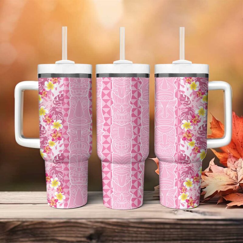 Pastel Magenta Aloha Hawaii Tiki Tropical Plumeria Seamless Custom Stanley Quencher 40oz Stainless Steel Tumbler With Handle - Threewoofs - Image 4