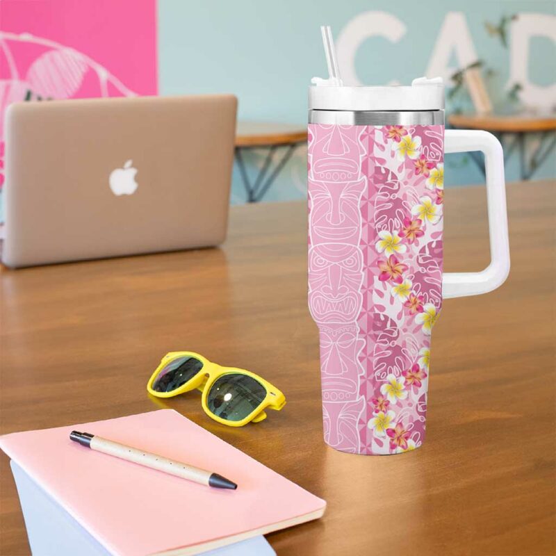 Pastel Magenta Aloha Hawaii Tiki Tropical Plumeria Seamless Custom Stanley Quencher 40oz Stainless Steel Tumbler With Handle - Threewoofs - Image 5
