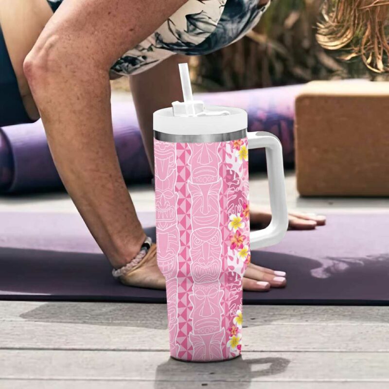 Pastel Magenta Aloha Hawaii Tiki Tropical Plumeria Seamless Custom Stanley Quencher 40oz Stainless Steel Tumbler With Handle - Threewoofs - Image 6