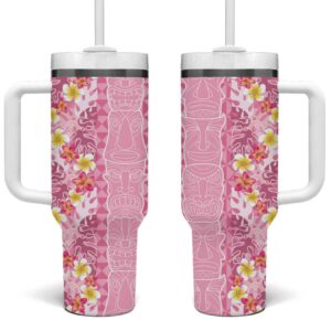 Pastel Magenta Aloha Hawaii Tiki Tropical Plumeria Seamless Custom Stanley Quencher 40oz Stainless Steel Tumbler With Handle - Threewoofs