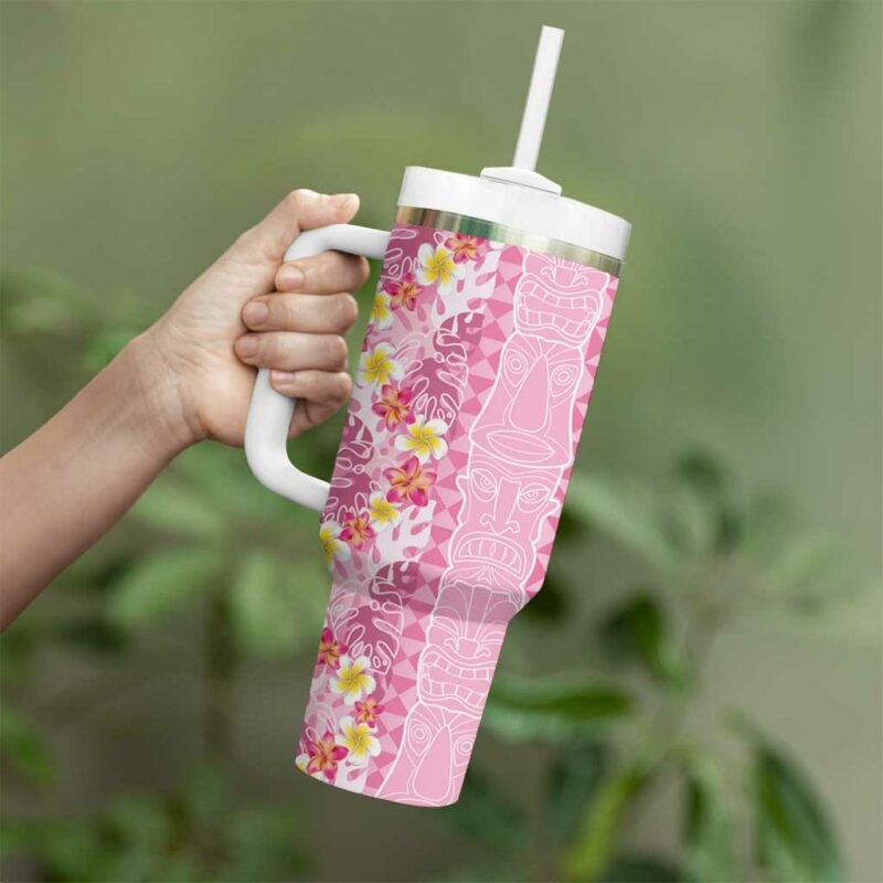 Pastel Magenta Aloha Hawaii Tiki Tropical Plumeria Seamless Custom Stanley Quencher 40oz Stainless Steel Tumbler With Handle - Threewoofs - Image 3