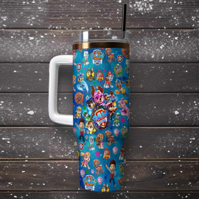 Paw Patrol Cartoon Custom Stanley Quencher 40oz Stainless Steel Tumbler With Handle - Threewoofs - Image 2