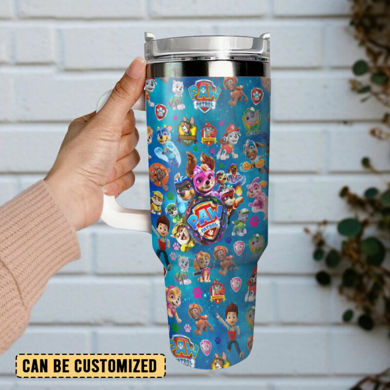 Paw Patrol Cartoon Custom Stanley Quencher 40oz Stainless Steel Tumbler With Handle - Threewoofs - Image 3