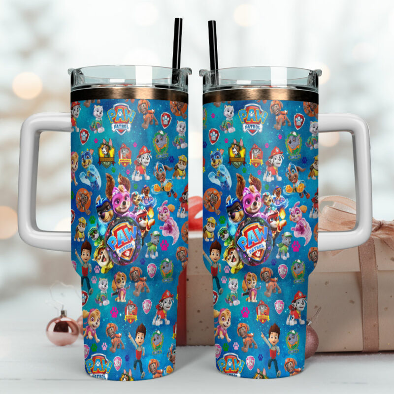 Paw Patrol Cartoon Custom Stanley Quencher 40oz Stainless Steel Tumbler With Handle - Threewoofs - Image 4