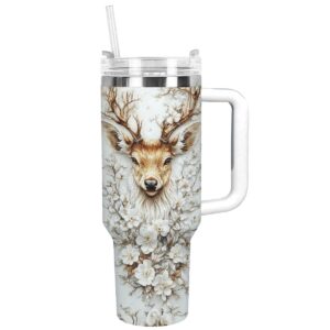 Peaceful Deer Custom Stanley Quencher 40oz Stainless Steel Tumbler With Handle - Threewoofs