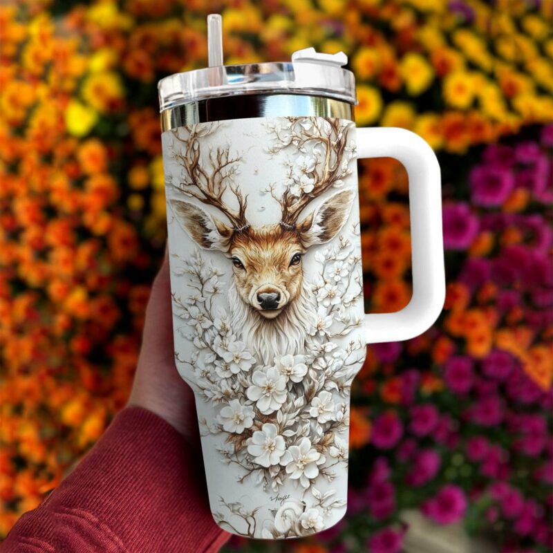 Peaceful Deer Custom Stanley Quencher 40oz Stainless Steel Tumbler With Handle - Threewoofs - Image 4