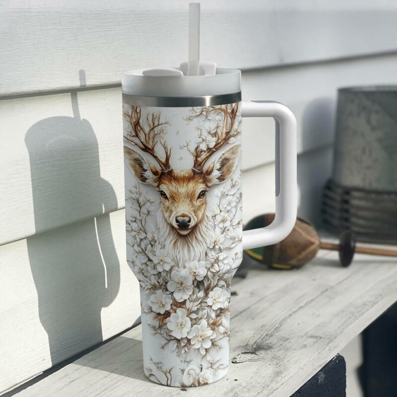 Peaceful Deer Custom Stanley Quencher 40oz Stainless Steel Tumbler With Handle - Threewoofs - Image 2